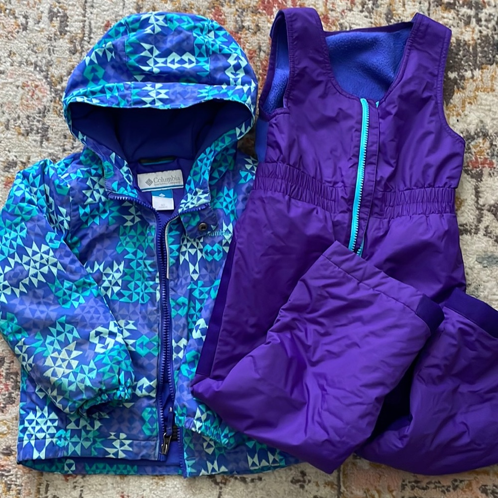 Girls Columbia Jacket and Snow Bibs 4T purple blue